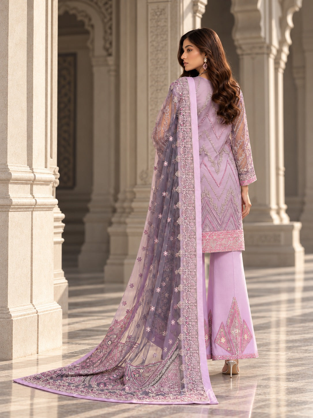 Lilac Love back view with chevron embroidery
